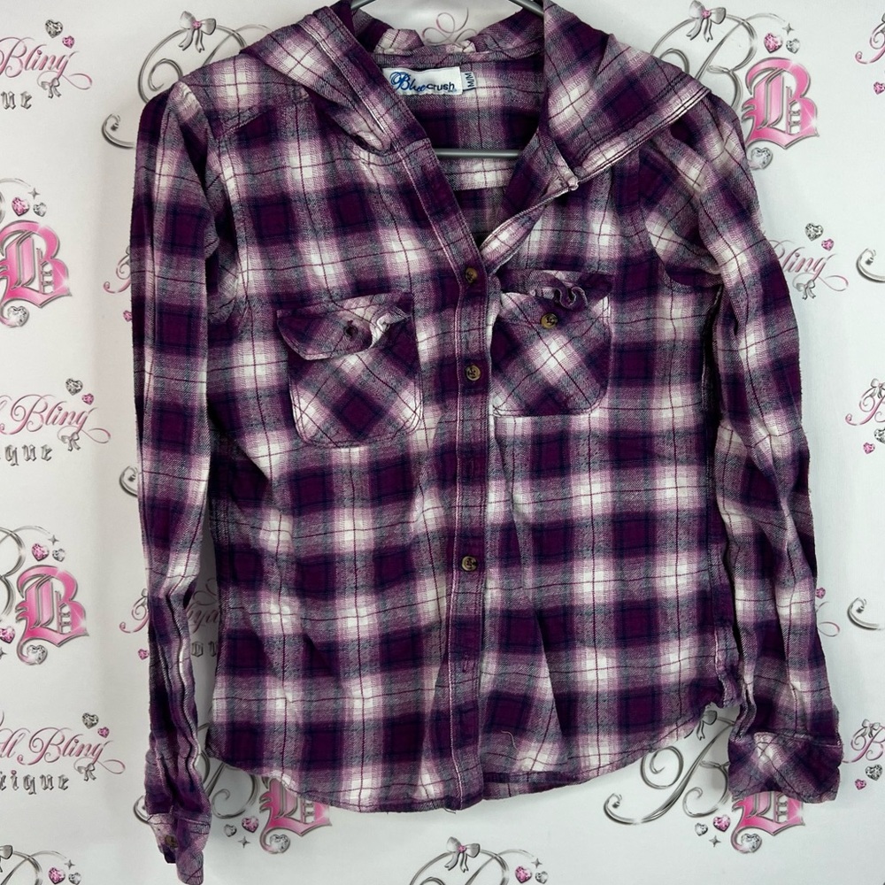 Blue crush hoodie style shirt stripes pink white Purple Plaid Button-Up Shirt